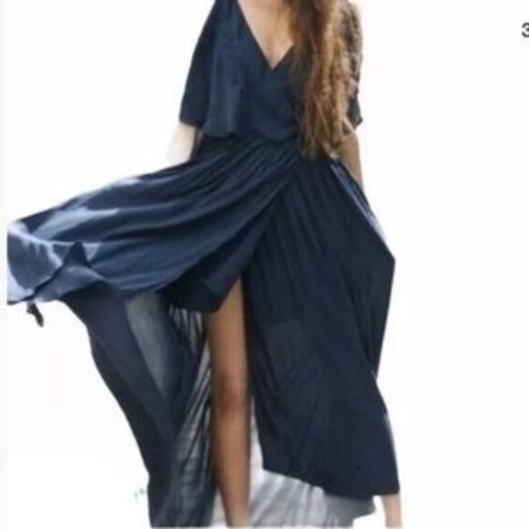 Free People NWTs Fiona Midnight Blue Navy Wrap Maxi Dress size small - Picture 2 of 8